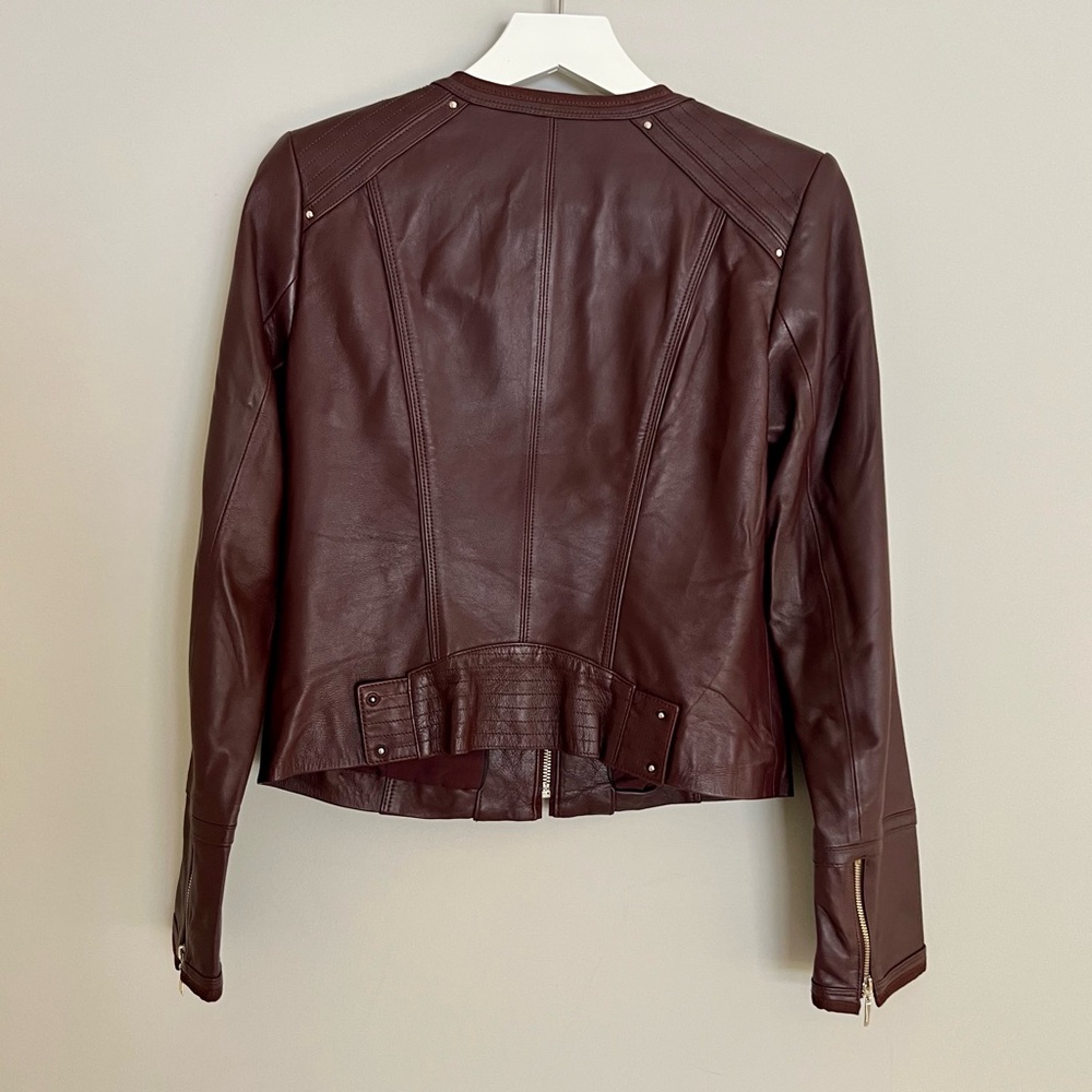 White House Black Market Burgundy Leather Jacket, Size Small - Picture 2 of 9